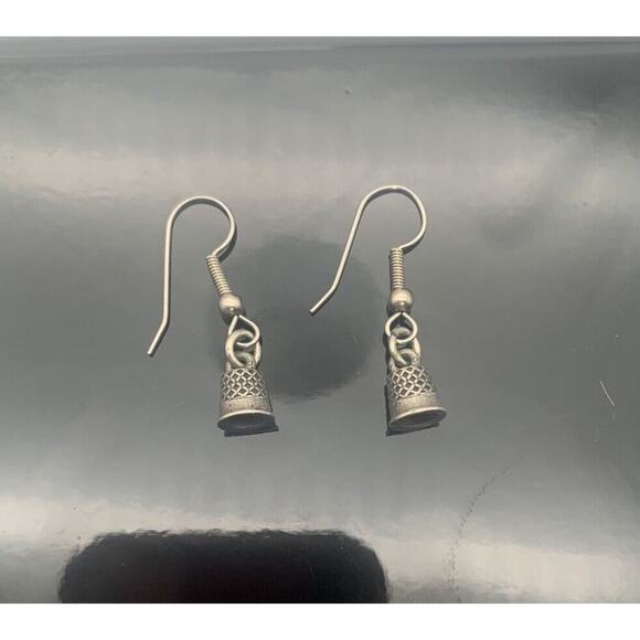 Vintage Sewing Thimble Dangle Earrings - Picture 1 of 6